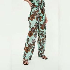 Zara Collection High Waist BrownGreen Floral Pants